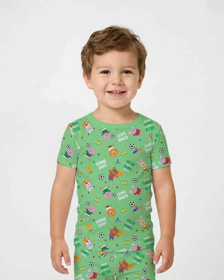 The World Cup Soccer Animals Bamboo Two Piece Short Sleeve Pajama Set