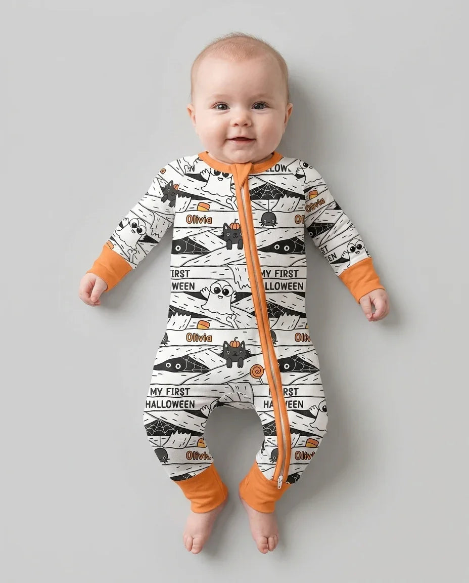Custom Name Doodle Ghost My First Halloween Bamboo Convertible Zippy