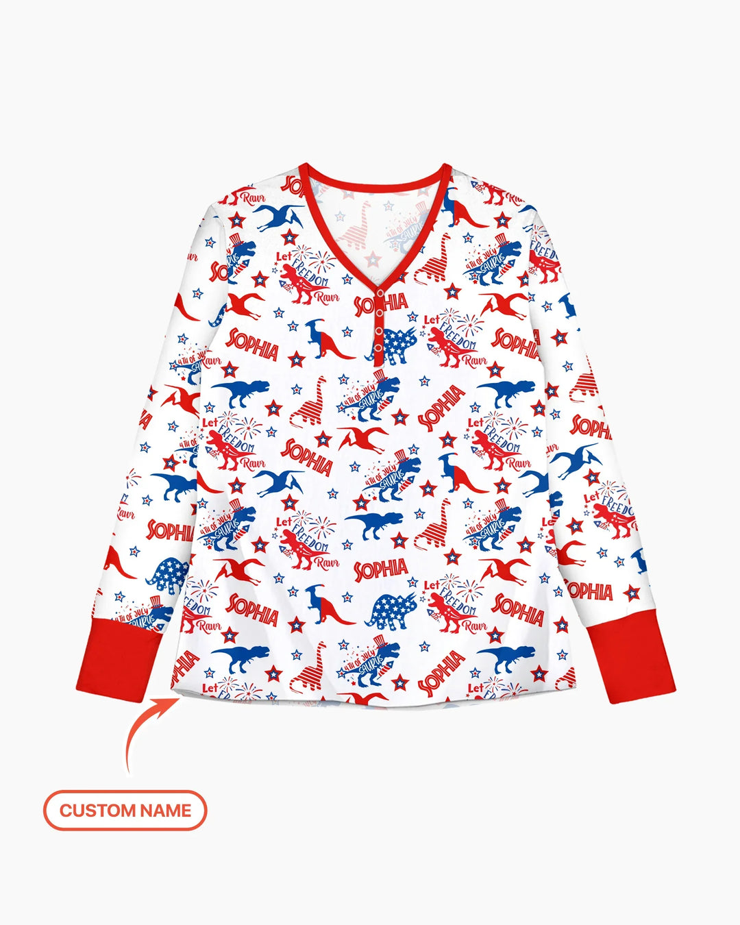 Custom Name Patriotic Dinosaur Bamboo Women Pajama Set