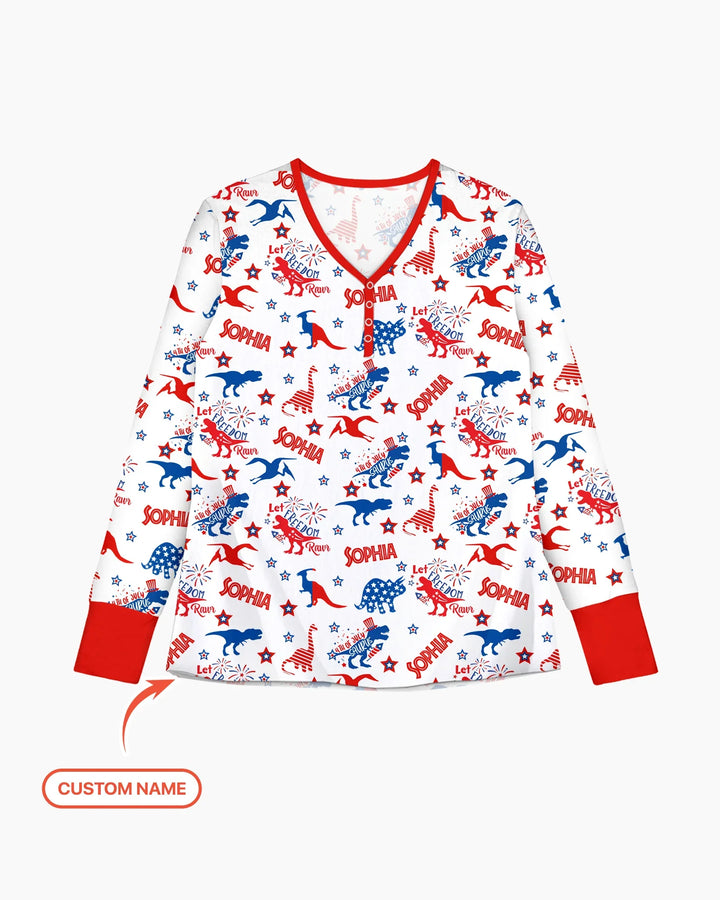 Custom Name Patriotic Dinosaur Bamboo Women Pajama Set