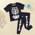 Halloween Glow In The Dark Skeleton Two Piece Short Sleeve Pajama Set , Halloween Glow In The Dark Skeleton Two Piece Short Sleeve Pajama Set - 12-18M