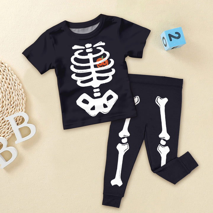 Halloween Glow In The Dark Skeleton Two Piece Short Sleeve Pajama Set
