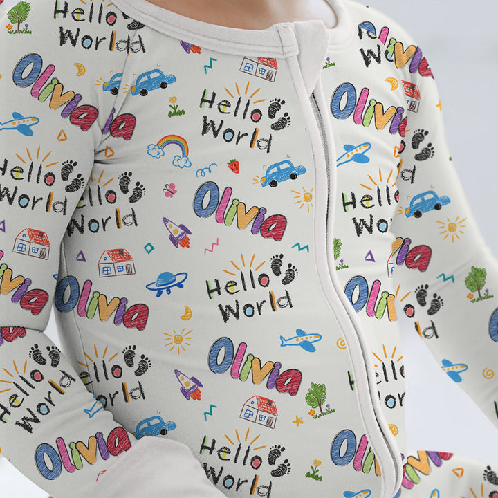 Custom name "Hello World" - Crayon Style Convertible Zippy