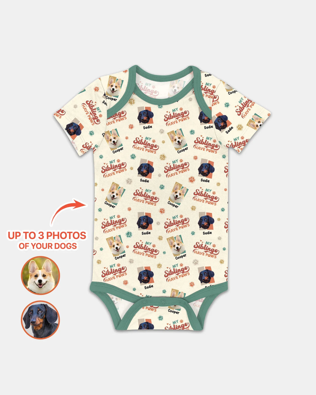 Custom Dog Photos "My Siblings Have Paws" Bamboo Bodysuit