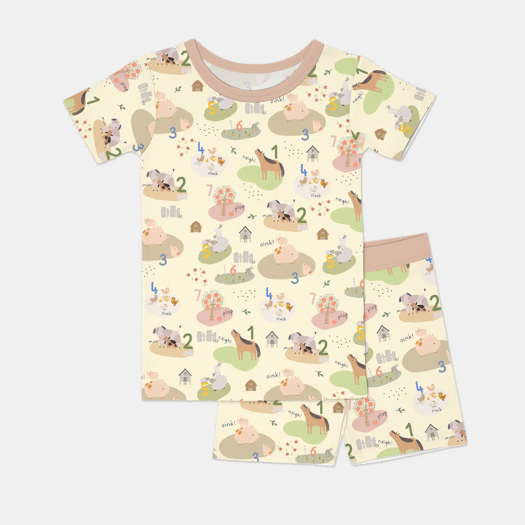 Farm Animal Counting Two Piece Short Sleeve Shorts Pajama Set