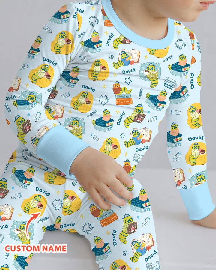Little Book Worm Family Matching Bamboo Two Piece Long Sleeve Pajama Set