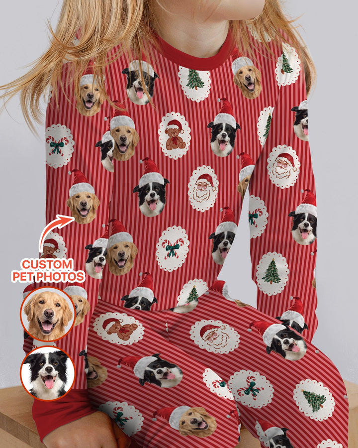 Custom Pet Face Christmas Cameo Bamboo Two Piece Long Sleeve Pajama Set