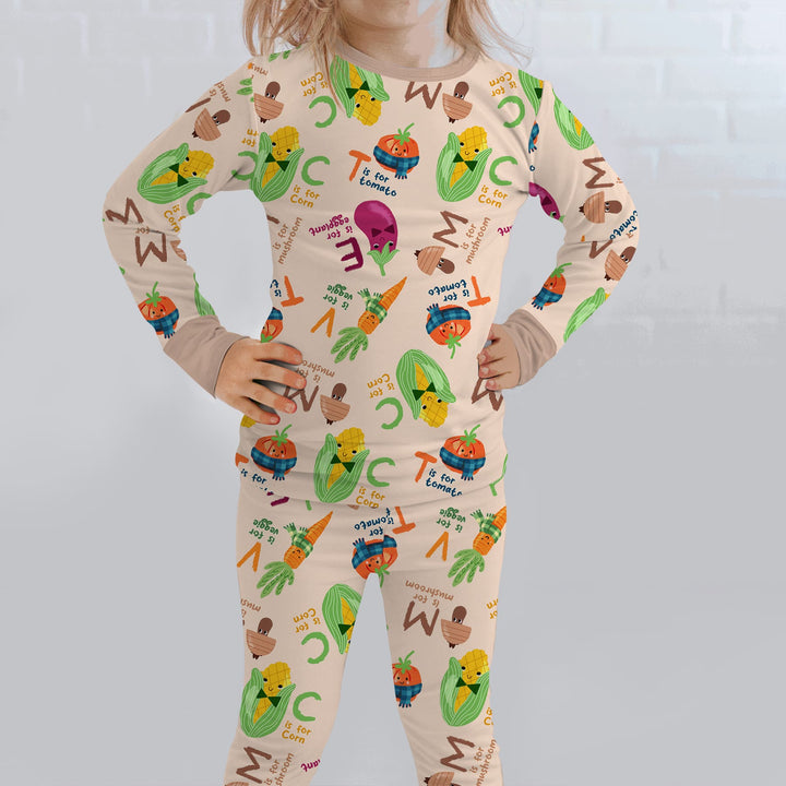 Veggie Letter Two Piece Long Sleeve Pajama Set