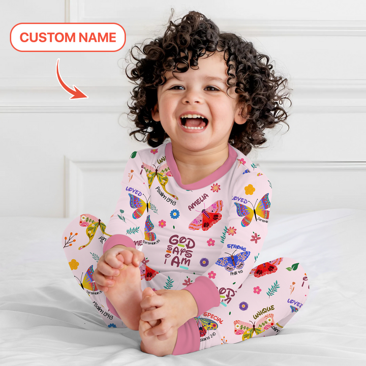 Custom Name God says I am Butterfly Two Piece Long Sleeve Pajama Set