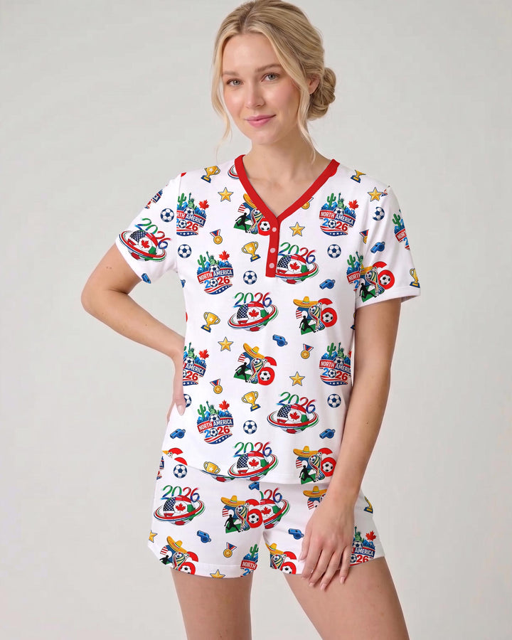 World Soccer North America 2026 Family Matching Bamboo Women Short Sleeve Short Pajama Set