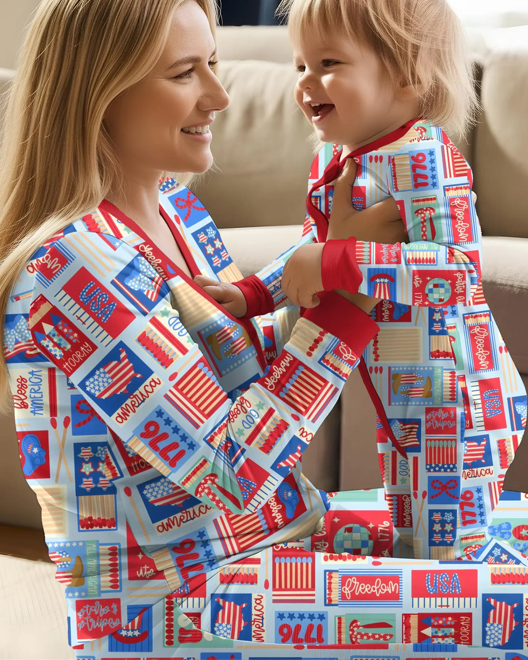 Patriotic Matchbox Family Matching Bamboo Women Pajama Set
