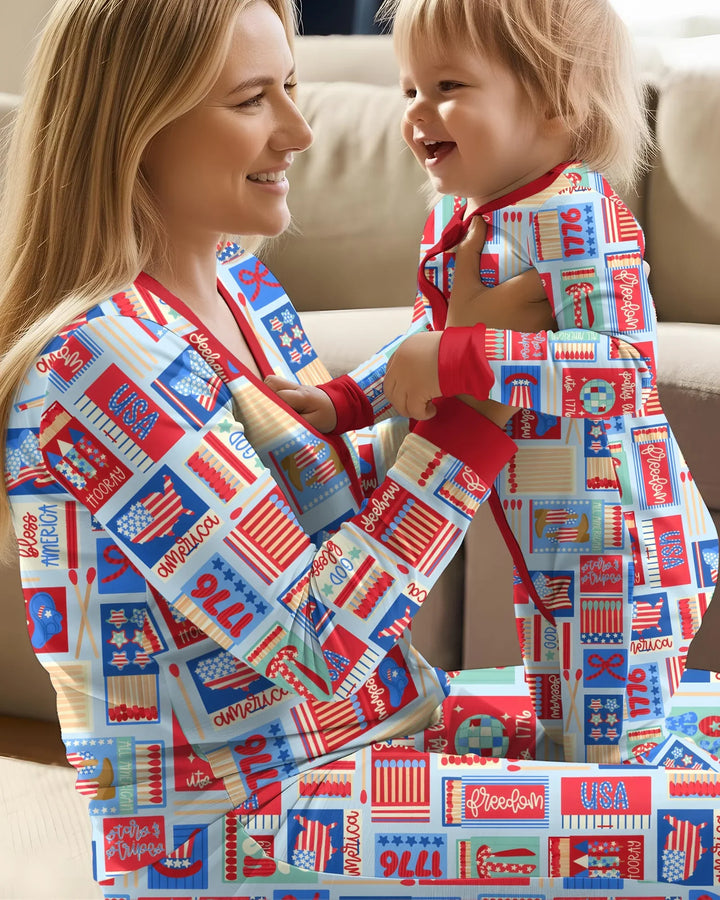Patriotic Matchbox Family Matching Bamboo Women Pajama Set