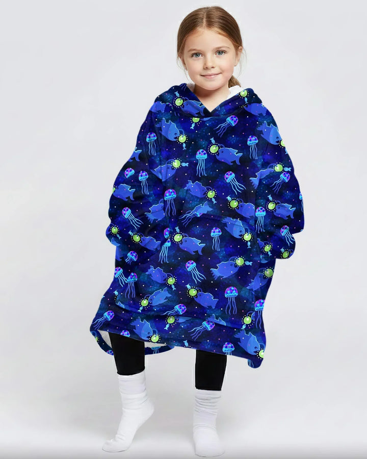 Happy Glow Fish Tragbare Bambus-Decken-Kapuzenjacke