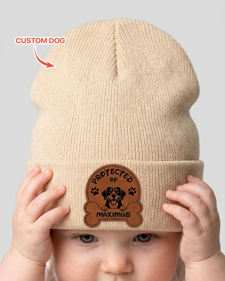 Personalized Protected By Leather Patch Beanie