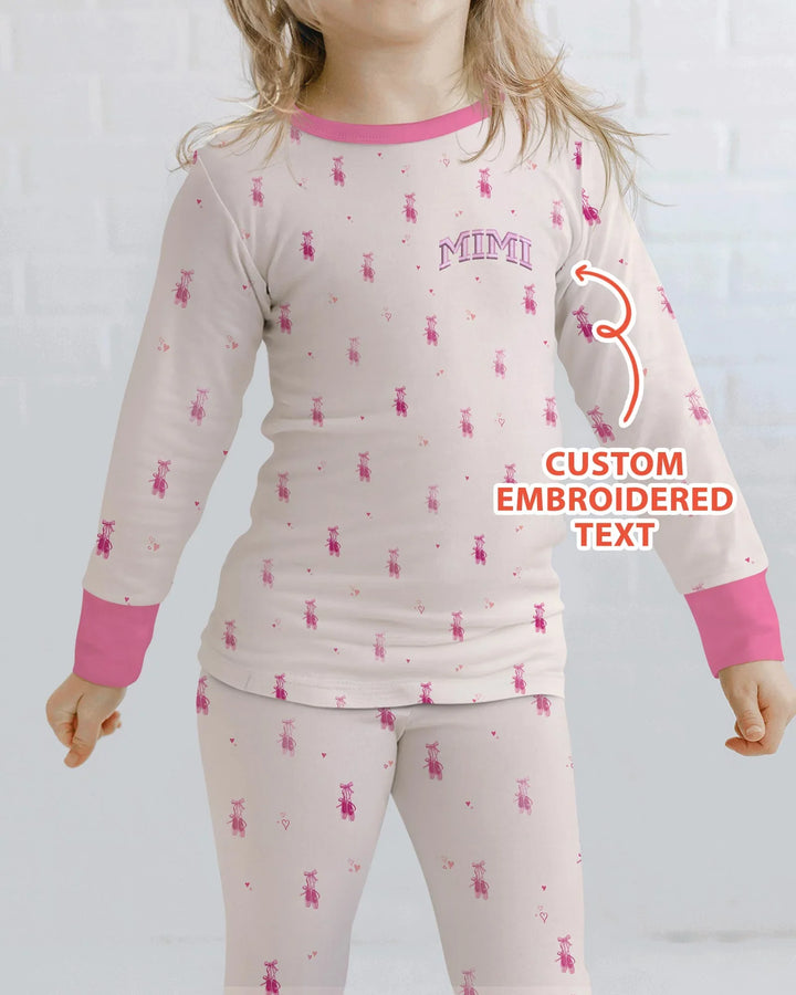 Custom Embroidered Mommy and Me Matching Bamboo Two Piece Long Sleeve Pajama Set