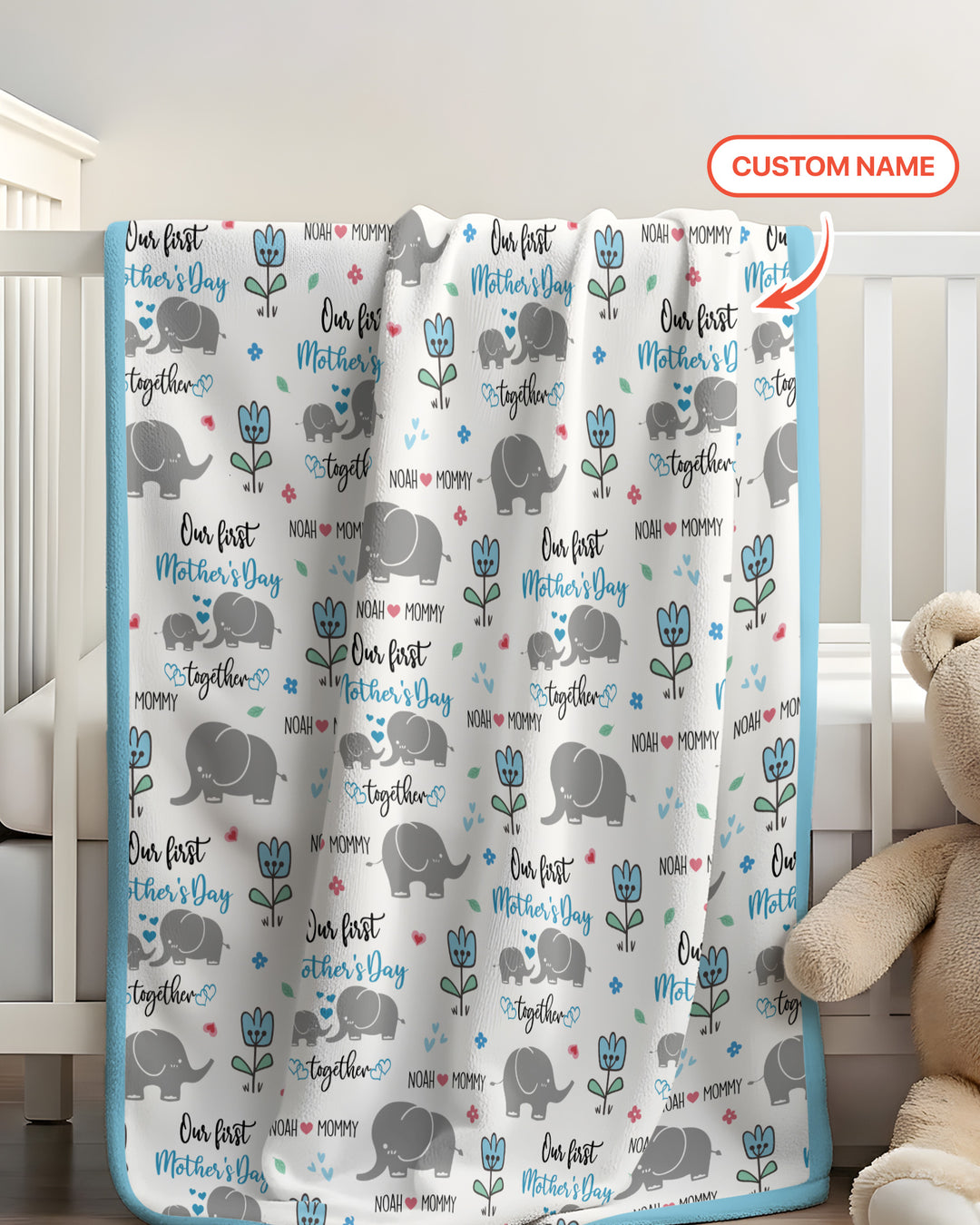 Custom Name Elephant Our First Mother's Day Blanket