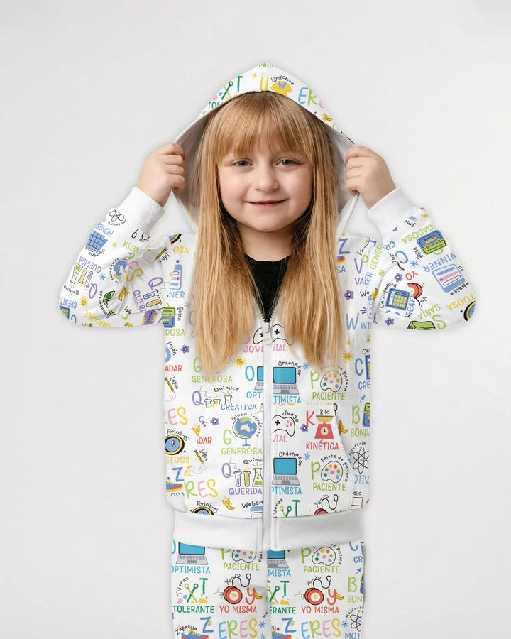 Sudadera con capucha y cremallera de bambú versión Abecedario Español Eres