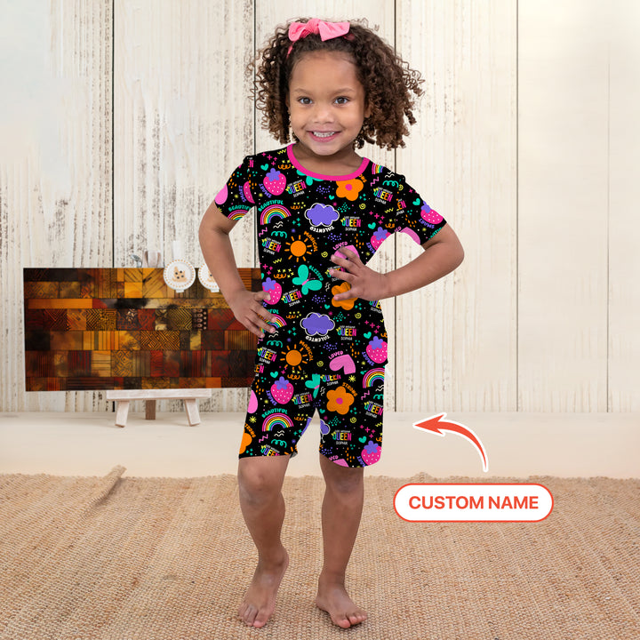 Custom Name Little Melanin Queen Two Piece Short Sleeve Shorts Pajama Set