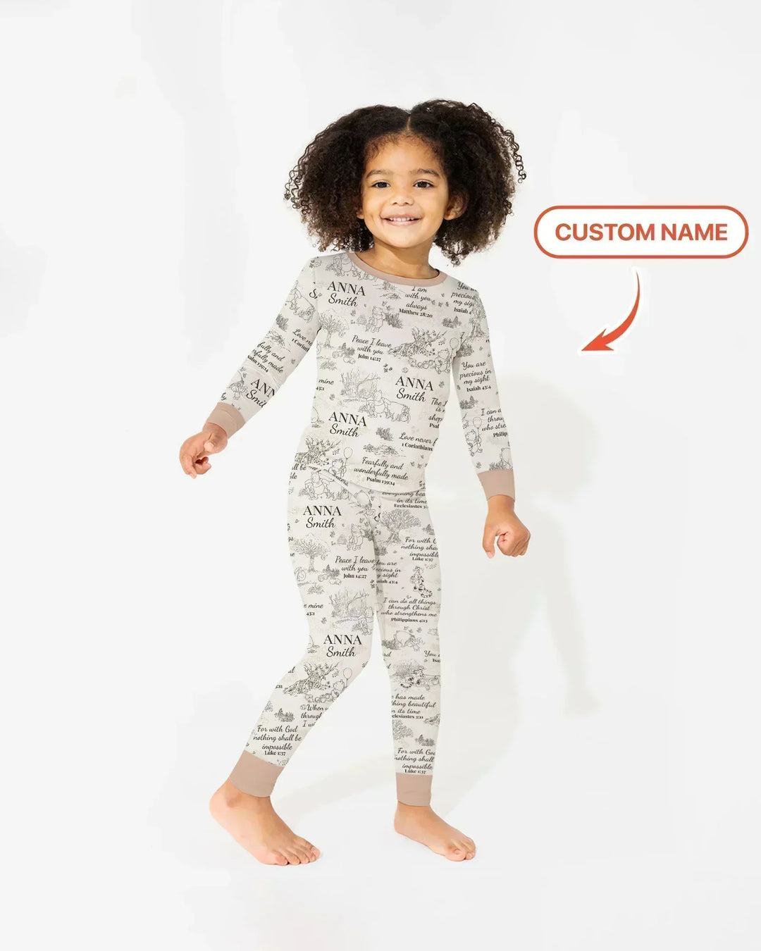 Classic Bear Bible Verse Custom Name Bamboo Two Piece Long Sleeve Pajama Set