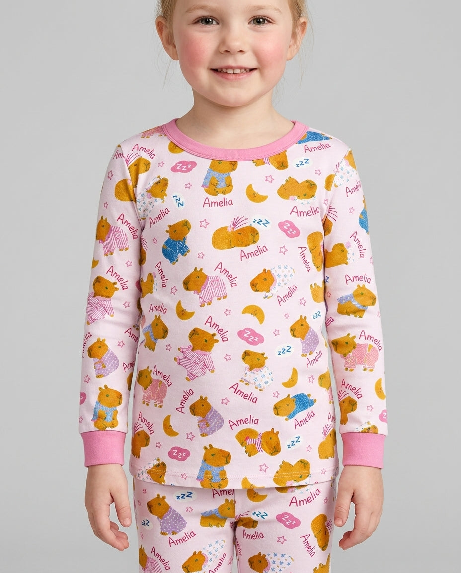 Cozy Capybara Dreams Bamboo Two Piece Long Sleeve Pajama Set