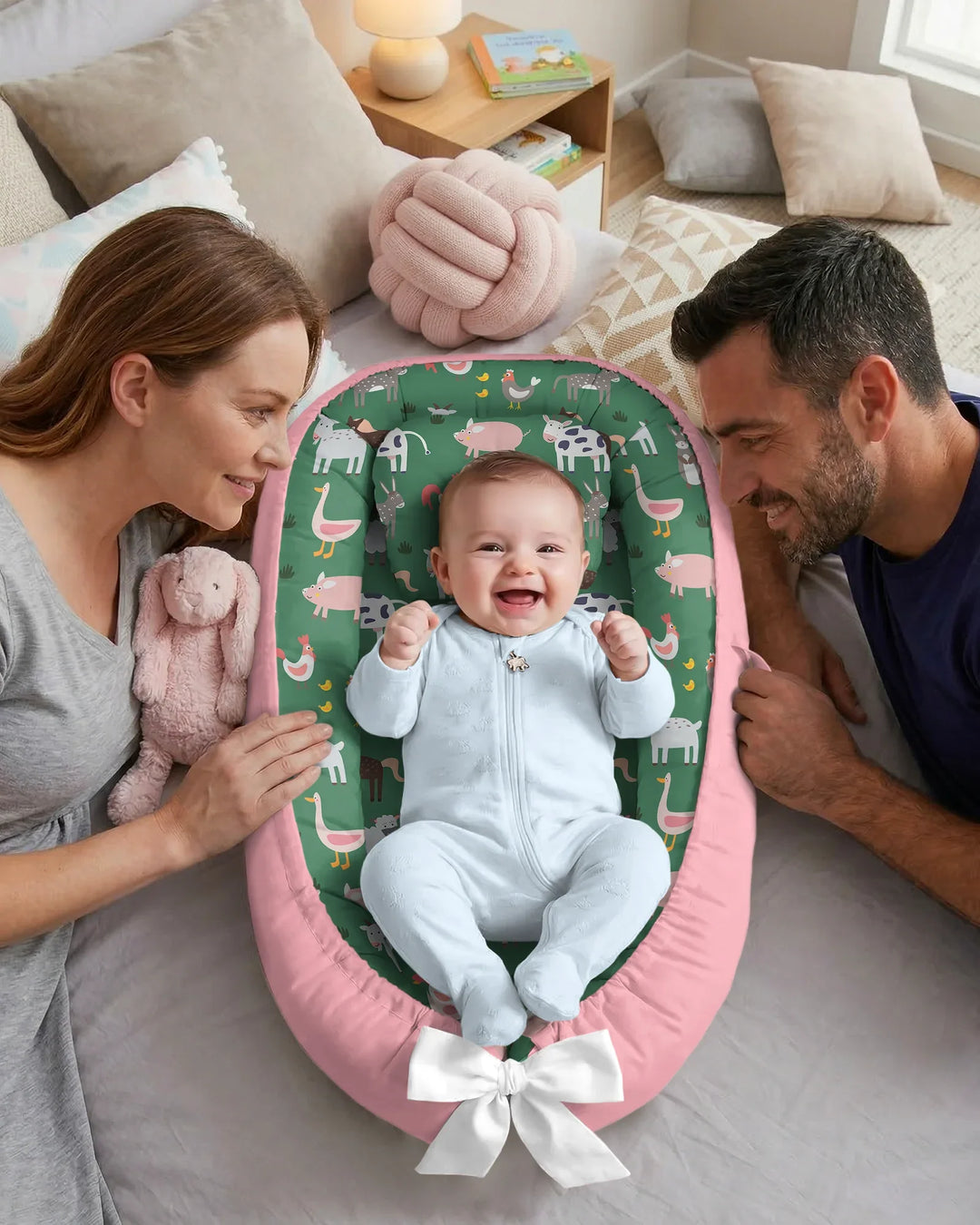 Green Farm Animals Bamboo Baby Nest Bed