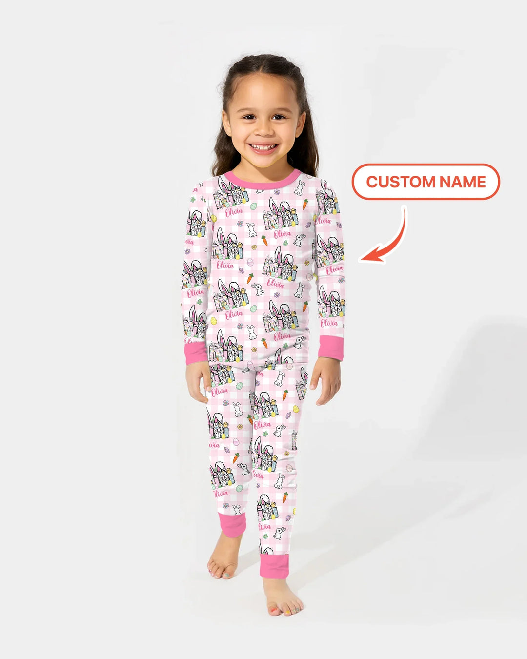Custom Name Easter Family Matching Two Piece Long Sleeve Pajama Set