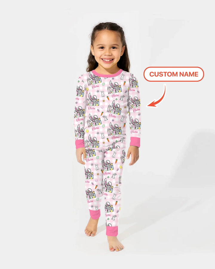 Custom Name Easter Family Matching Two Piece Long Sleeve Pajama Set
