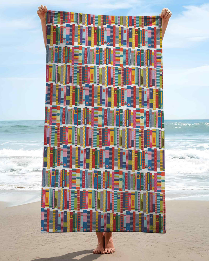 Rainbow Bookshelf Bamboo Beach Towel
