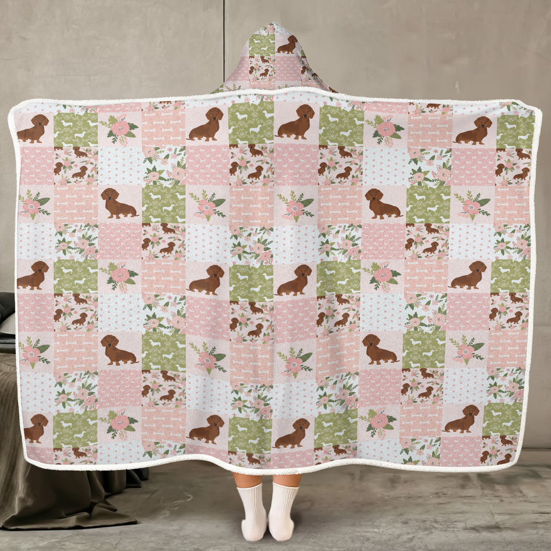 Floral Dachshund Grace Wearable Hooded Blanket