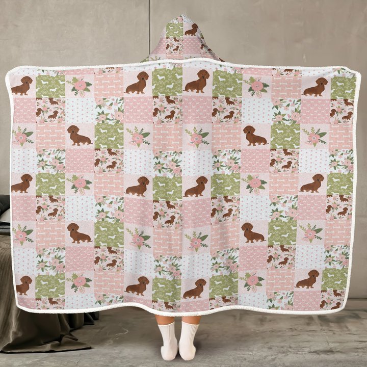 Floral Dachshund Grace Wearable Hooded Blanket