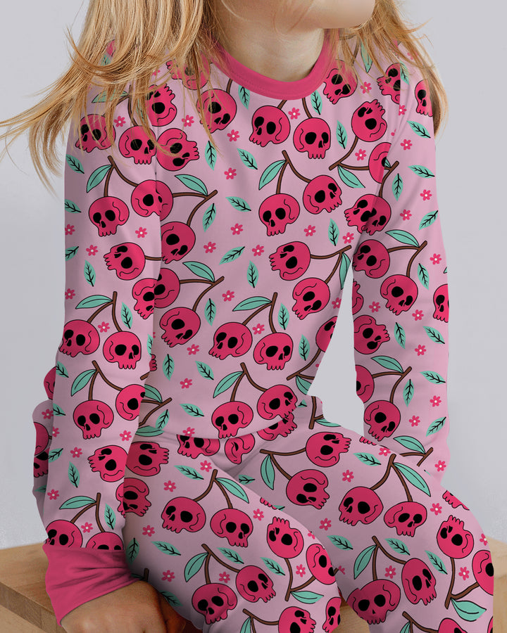 Halloween Cherry Skull Bamboo Two Piece Long Sleeve Pajama Set