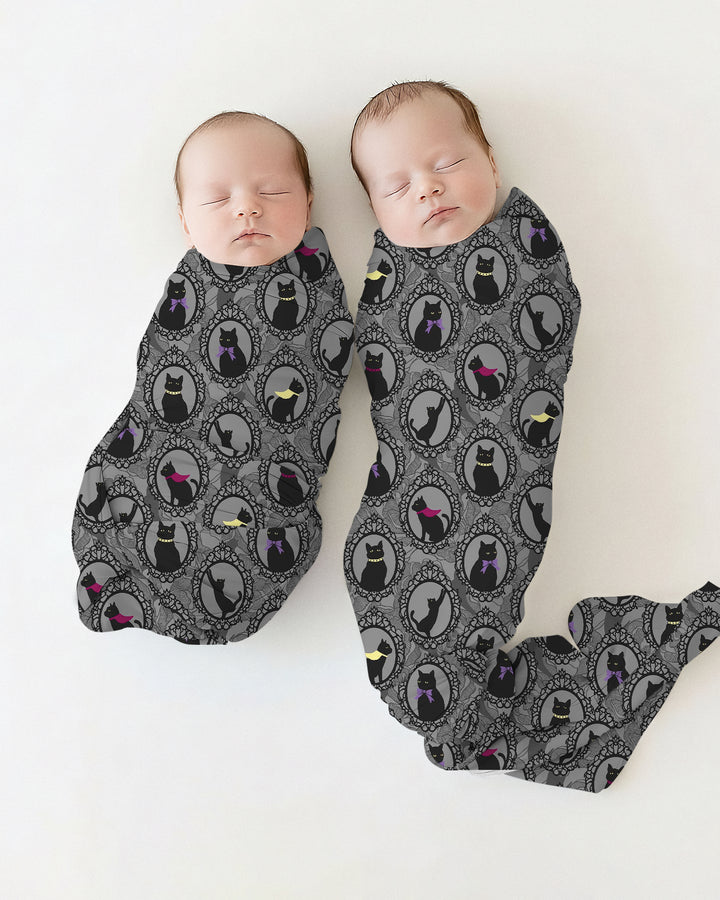 Midnight Cat Parade swaddle blanket