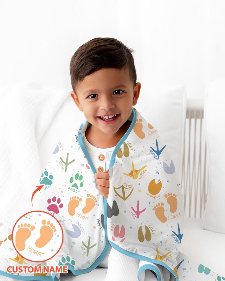 Cute Farm Animal Tracks Custom Name Bamboo Blanket