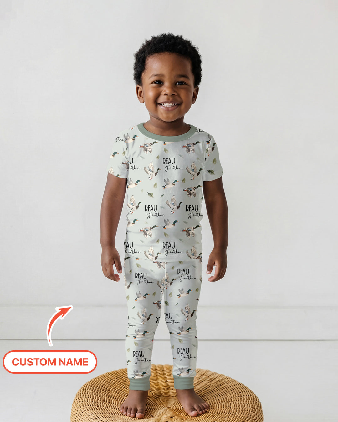 Custom Name Mallard Duck Two Piece Short Sleeve Pajama Set