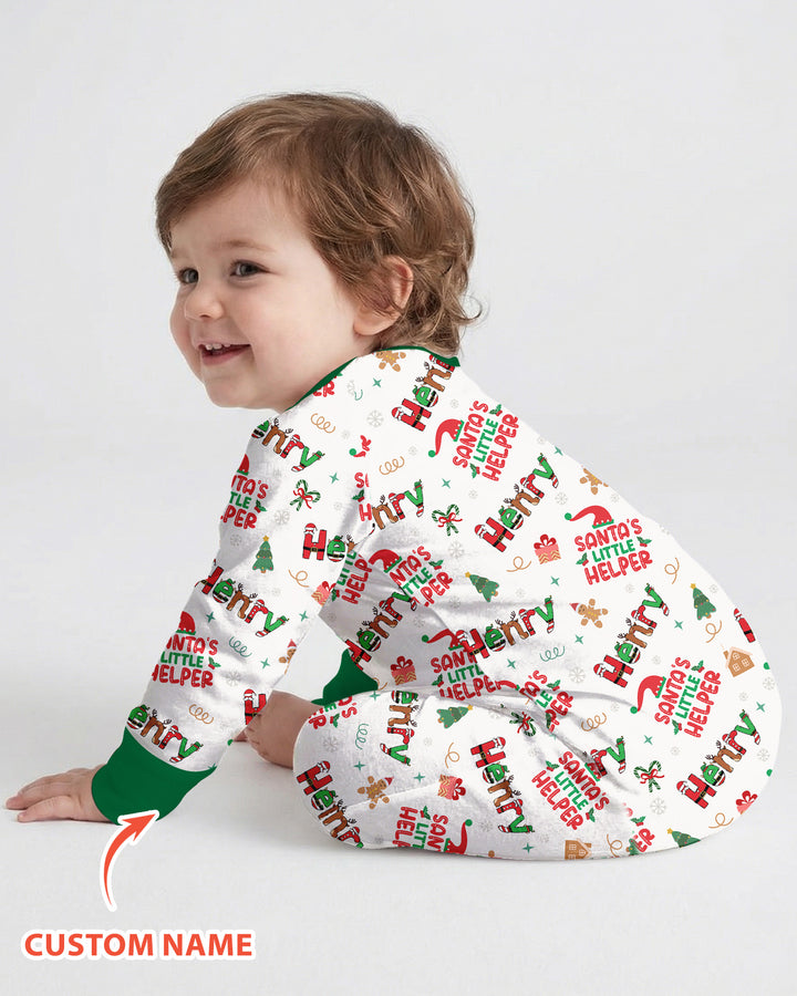 Pijama-mono convertible de bambú "El Pequeño Ayudante de Santa" personalizado