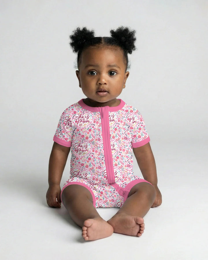 She Is Mom Floral Bamboo Shorty Zippy