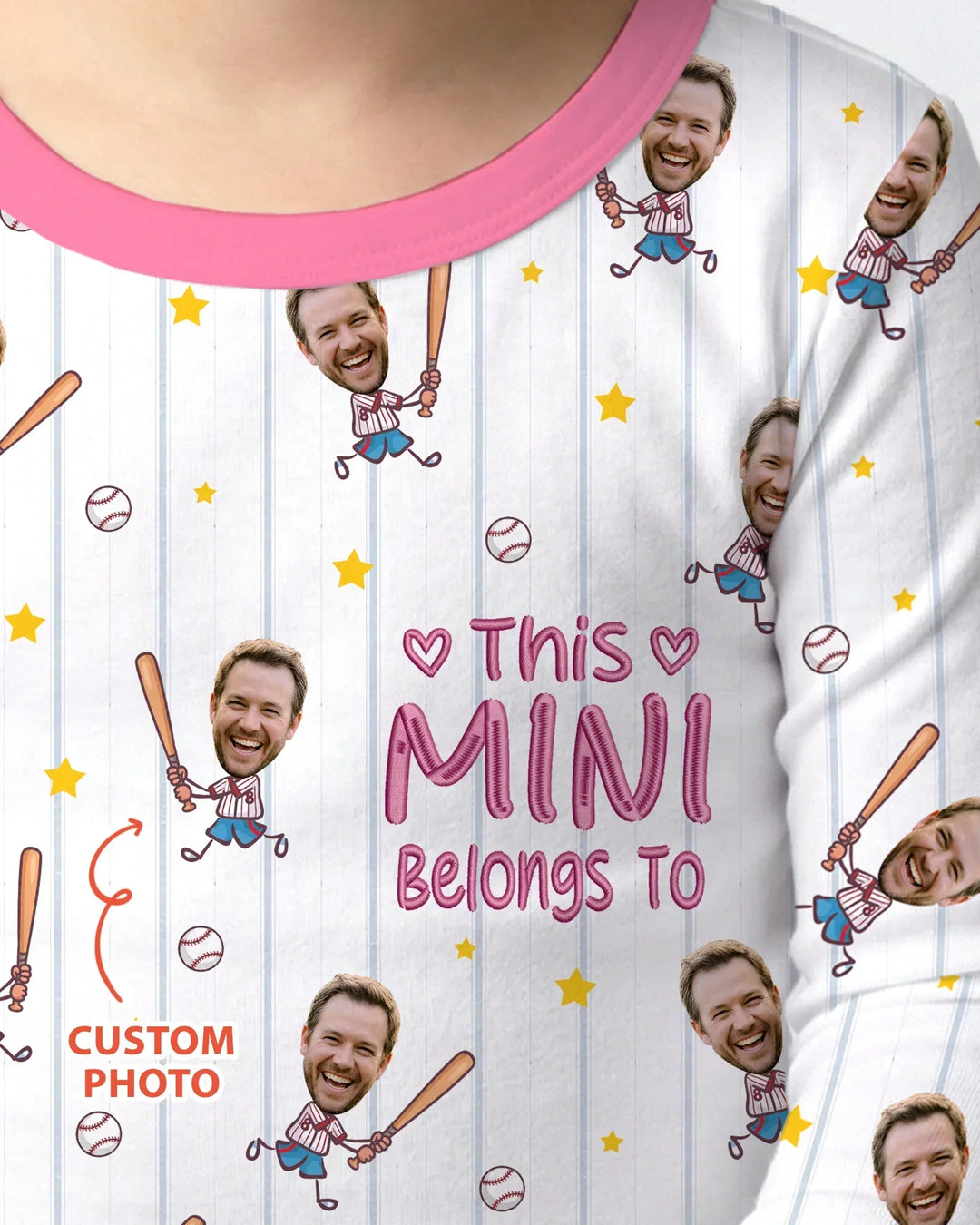 Embroidered Custom Dad And Mini Face  Bamboo Two Piece Long Sleeve Pajama Set