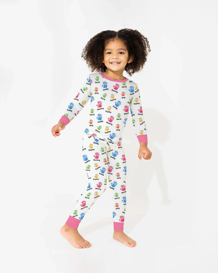 First Mother Day - Handprints Bamboo Two Piece Long Sleeve Pajama Set