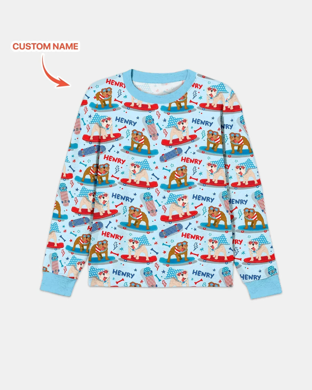 Personalized Patriotic Skate Pups Family Matching Men's Pajama Set