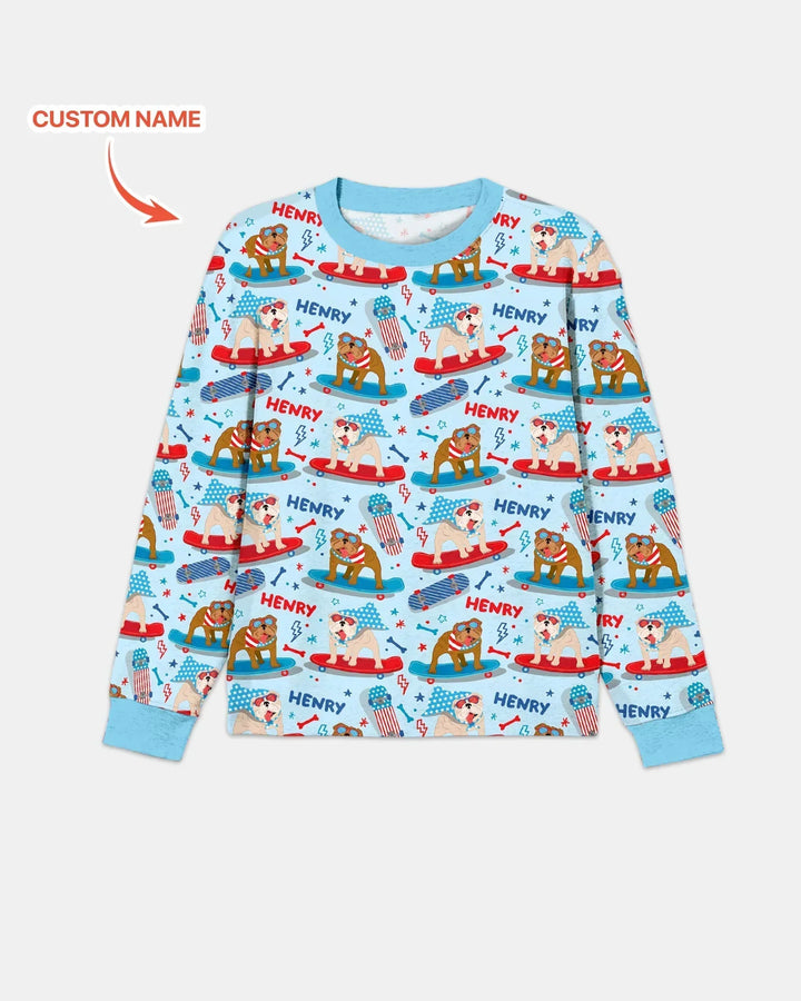 Personalized Patriotic Skate Pups Family Matching Men's Pajama Set