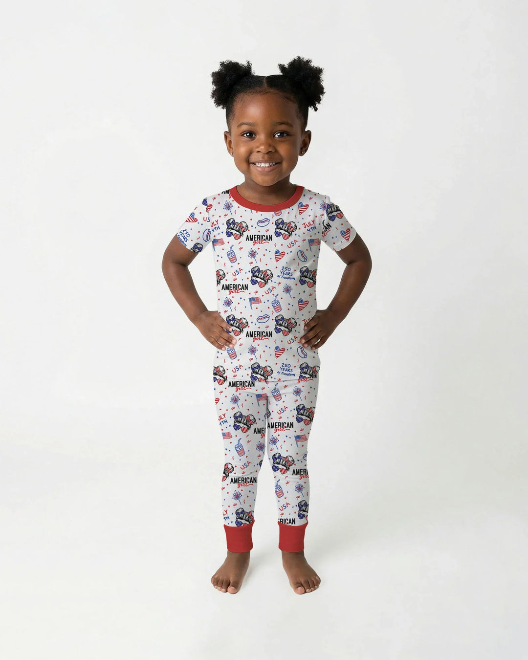Doodle American Flag Glasses Family Matching Bamboo Two Piece Short Sleeve Pajama Set