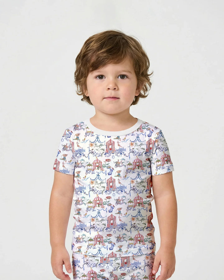 Vintage Lousiana Circus Toile Family Matching Bamboo Two Piece Short Sleeve Shorts Pajama Set