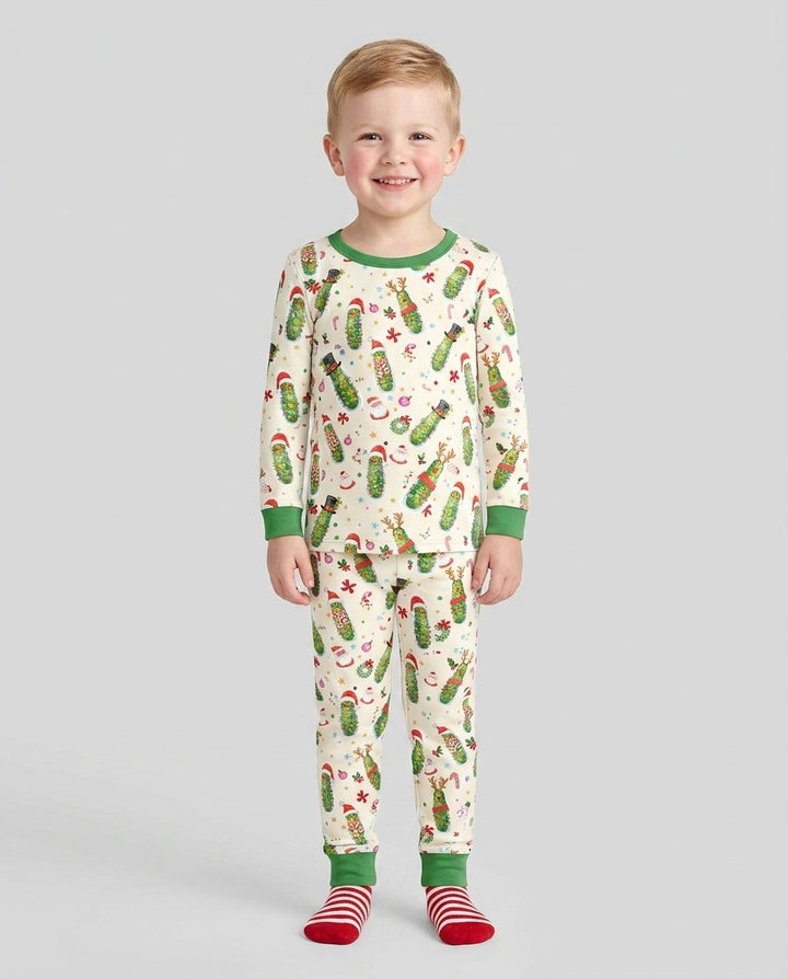 Funny Christmas Pickle Bamboo Two Piece Long Sleeve Pajama Set