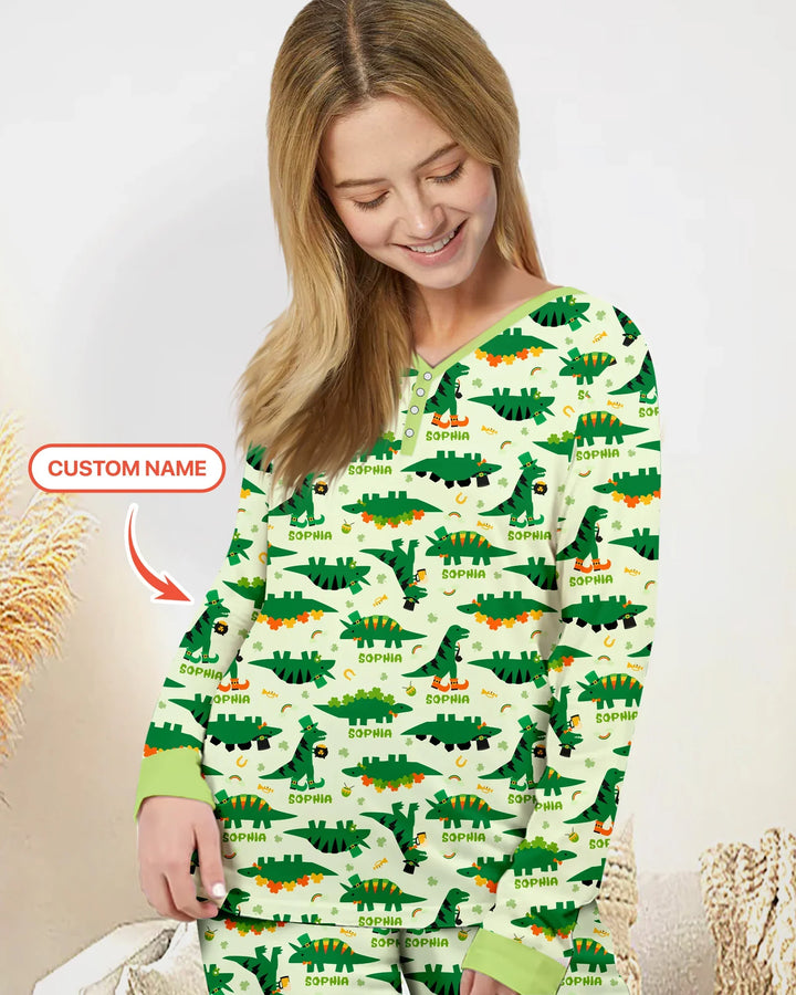 St. Patrick's Day Dinosaurs Custom Women Pajama Set