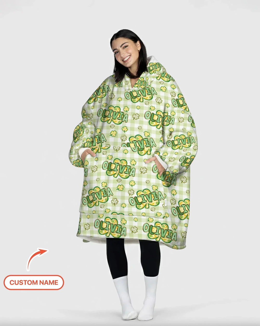 Lucky Shamrock Custom Name Blanket Hoodie
