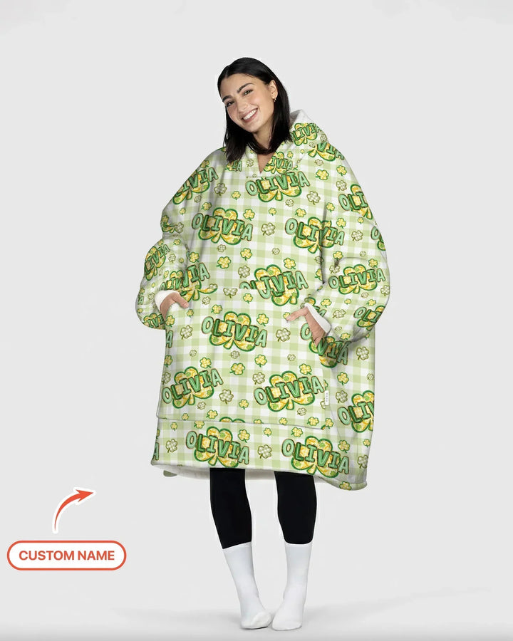 Lucky Shamrock Custom Name Blanket Hoodie