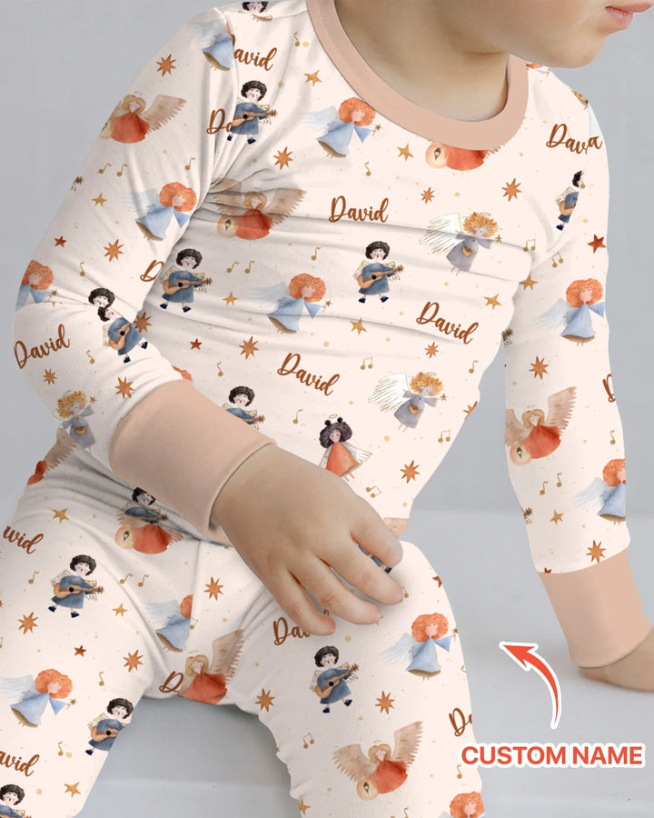 Pijama de dos piezas de bambú de manga larga personalizado Guardian Angels