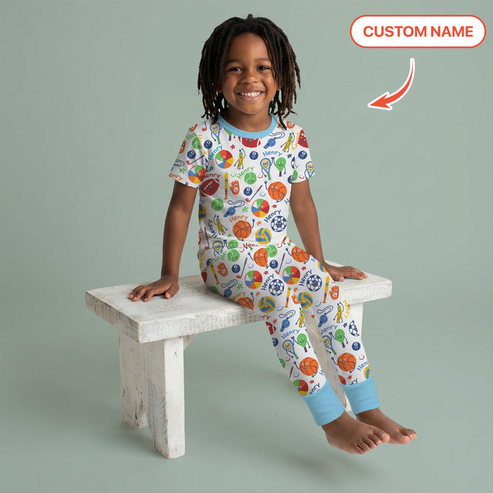 Play Ball Custom Name Two Piece Short Sleeve Pajama Set