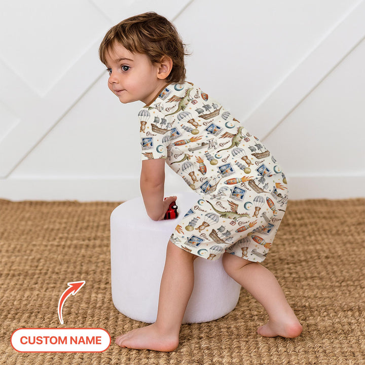 Zweiteiliges Pyjama-Set mit kurzen Ärmeln und Shorts im Sommer-Design