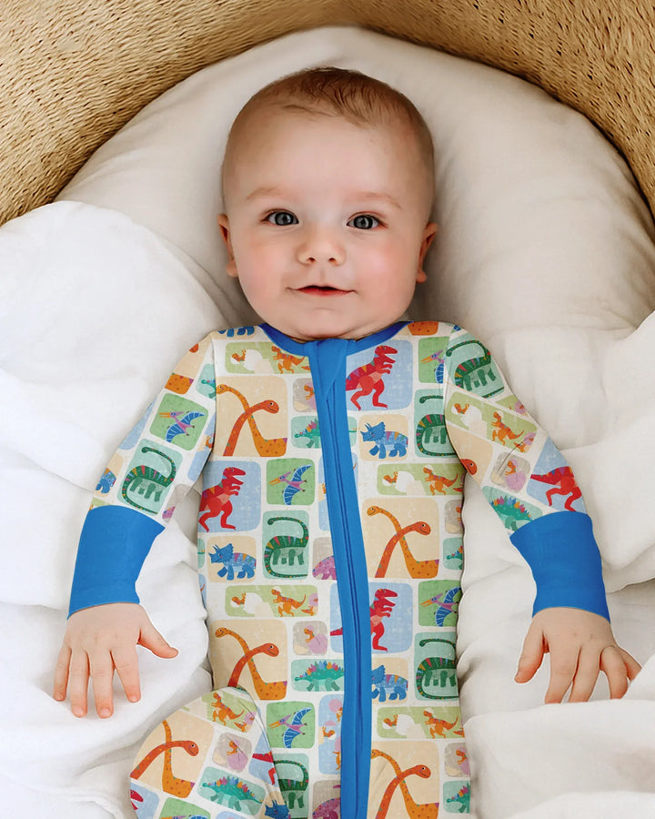 Pijama enterizo de bambú convertible Rainbow Dino Friends a juego para toda la familia
